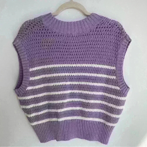 NEW Daze Dayz Eva Knit Vest Purple White Short Sleeve Size S - Picture 10 of 10